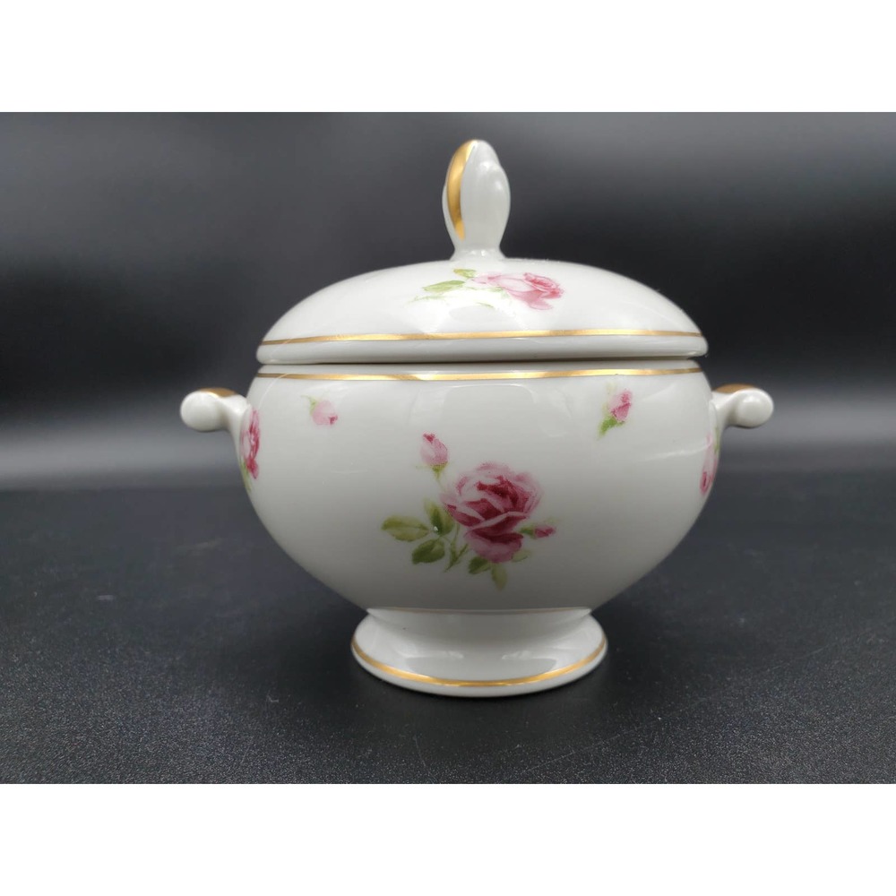 RALPH LAUREN CHINA HAMPTON BLOSSOM SUGAR BOWL & LID LIGHT & DARK PINK ROSES